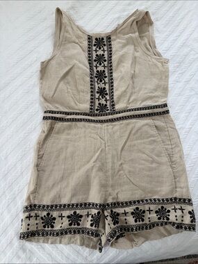 LOFT Natural-Tone Linen Blend Sleeveless Romper